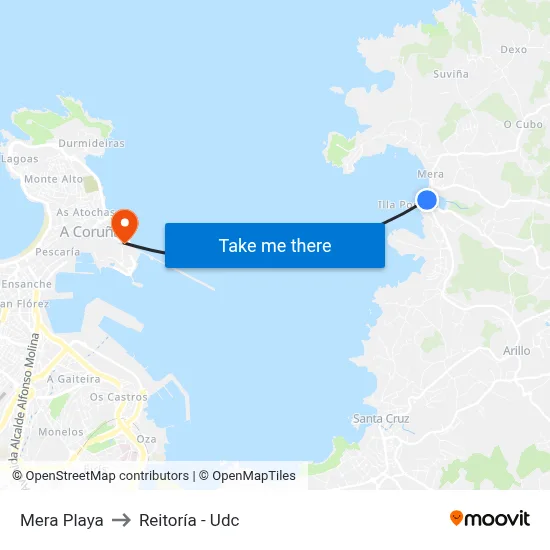 Mera Playa to Reitoría - Udc map