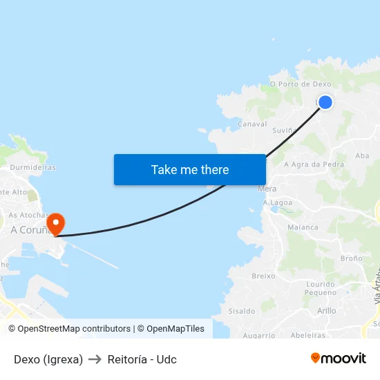 Dexo (Igrexa) to Reitoría - Udc map