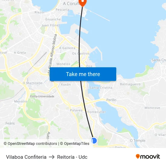 Vilaboa Confiteria to Reitoría - Udc map