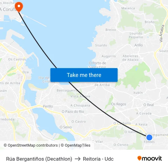 Rúa Bergantiños (Decathlon) to Reitoría - Udc map