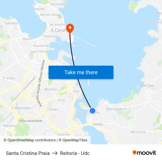 Santa Cristina Praia to Reitoría - Udc map