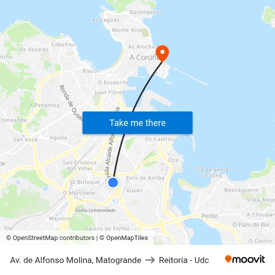 Av. de Alfonso Molina, Matogrande to Reitoría - Udc map