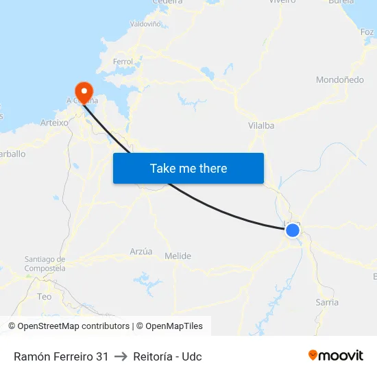 Ramón Ferreiro 31 to Reitoría - Udc map
