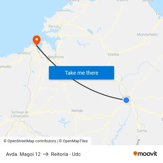 Avda. Magoi 12 to Reitoría - Udc map