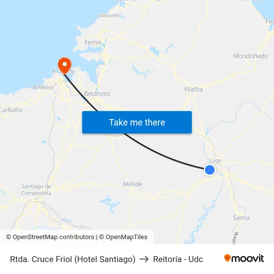 Rtda. Cruce Friol (Hotel Santiago) to Reitoría - Udc map