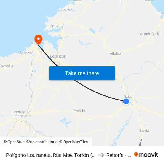 Polígono Louzaneta, Rúa Mte. Torrón (Monbus) to Reitoría - Udc map