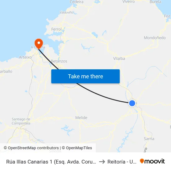 Rúa Illas Canarias 1 (Esq. Avda. Coruña) to Reitoría - Udc map