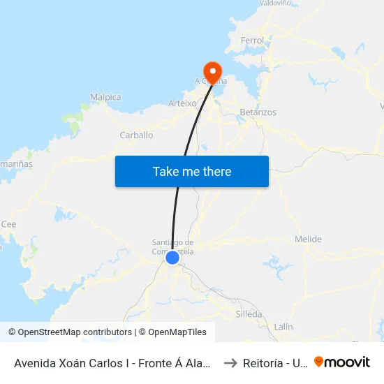 Avenida Xoán Carlos I - Fronte Á Alameda to Reitoría - Udc map