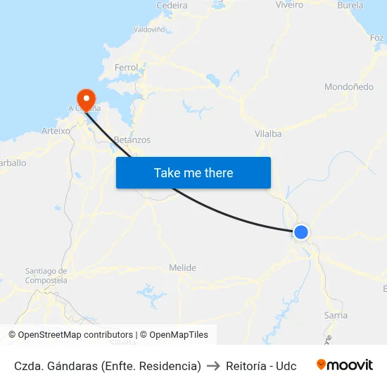 Czda. Gándaras (Enfte. Residencia) to Reitoría - Udc map