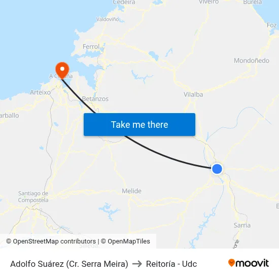 Adolfo Suárez (Cr. Serra Meira) to Reitoría - Udc map