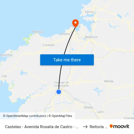 Castelao - Avenida Rosalía de Castro - Milladoiro (Ames) to Reitoría - Udc map