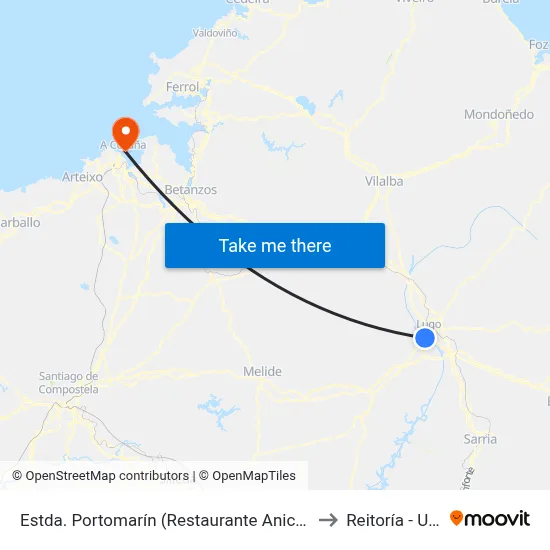 Estda. Portomarín (Restaurante Aniceto) to Reitoría - Udc map