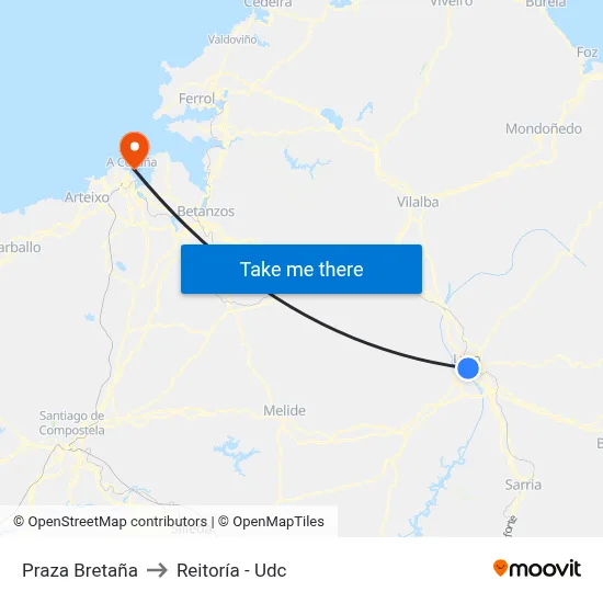 Praza Bretaña to Reitoría - Udc map