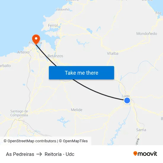 As Pedreiras to Reitoría - Udc map
