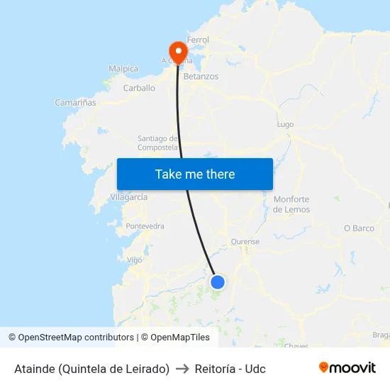 Atainde (Quintela de Leirado) to Reitoría - Udc map