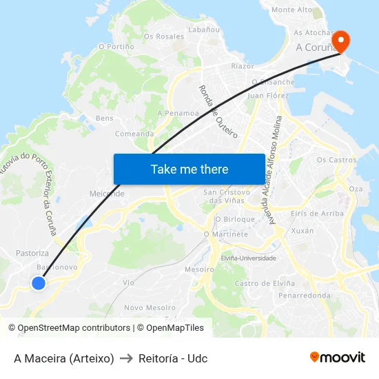A Maceira (Arteixo) to Reitoría - Udc map