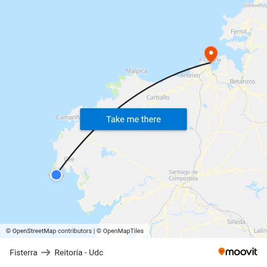Fisterra to Reitoría - Udc map