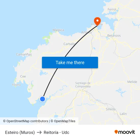 Esteiro (Muros) to Reitoría - Udc map