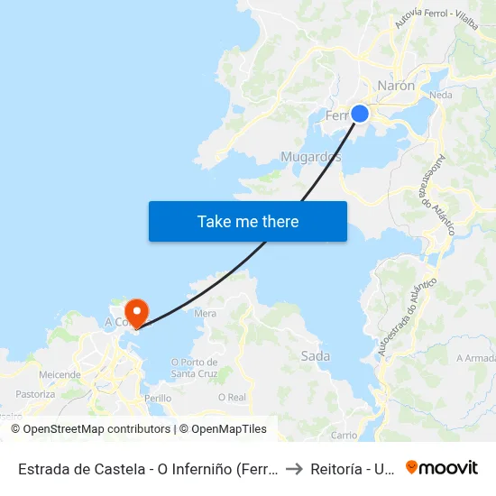 Estrada de Castela - O Inferniño (Ferrol) to Reitoría - Udc map