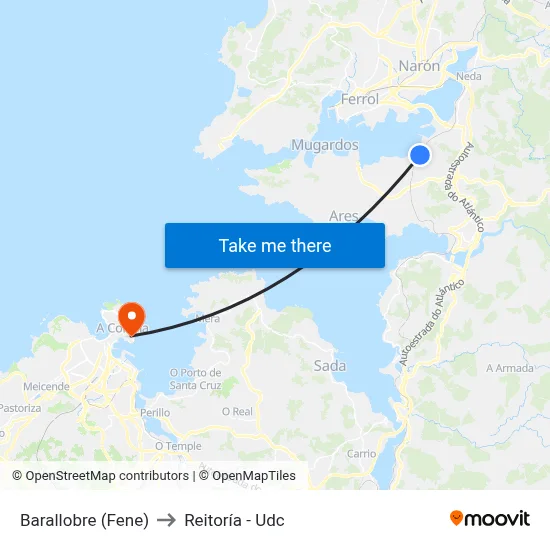 Barallobre (Fene) to Reitoría - Udc map