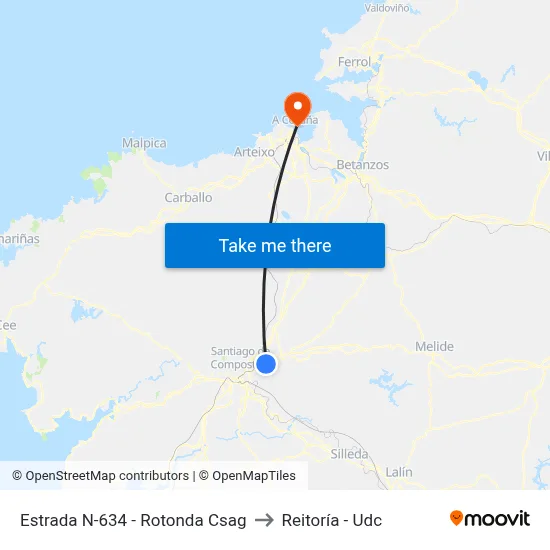 Estrada N-634 - Rotonda Csag to Reitoría - Udc map