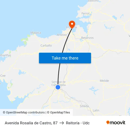 Avenida Rosalía de Castro, 87 to Reitoría - Udc map