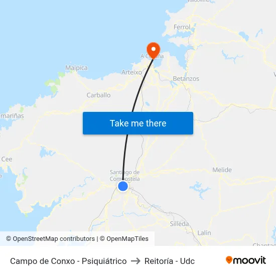 Campo de Conxo - Psiquiátrico to Reitoría - Udc map