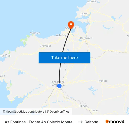 As Fontiñas - Fronte Ao Colexio Monte Dos Postes to Reitoría - Udc map