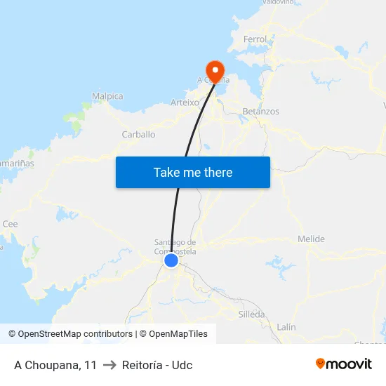 A Choupana, 11 to Reitoría - Udc map