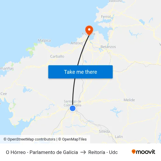 O Hórreo - Parlamento de Galicia to Reitoría - Udc map
