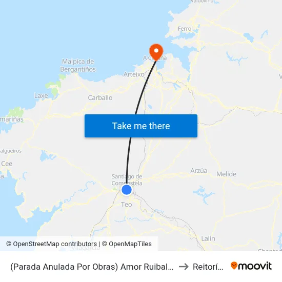 (Parada Anulada Por Obras) Amor Ruibal - Instituto Pontepedriña to Reitoría - Udc map