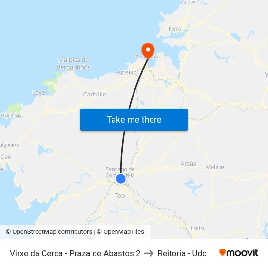 Virxe da Cerca - Praza de Abastos 2 to Reitoría - Udc map