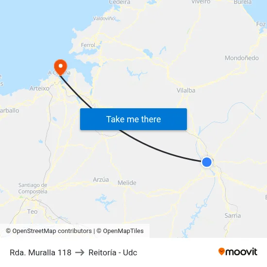 Rda. Muralla 118 to Reitoría - Udc map