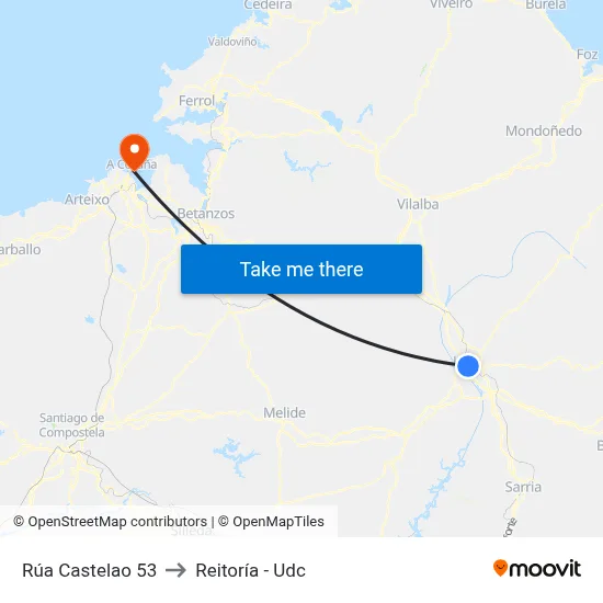 Rúa Castelao 53 to Reitoría - Udc map