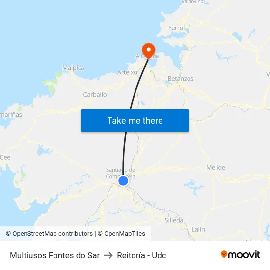 Multiusos Fontes do Sar to Reitoría - Udc map