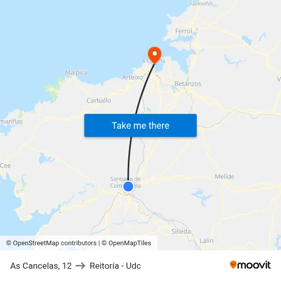 As Cancelas, 12 to Reitoría - Udc map