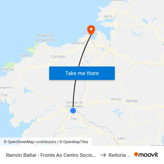 Ramón Baltar - Fronte Ao Centro Sociocultural Conxo to Reitoría - Udc map