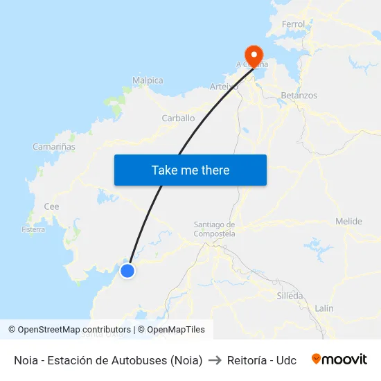 Noia - Estación de Autobuses (Noia) to Reitoría - Udc map