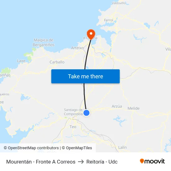Mourentán - Fronte A Correos to Reitoría - Udc map