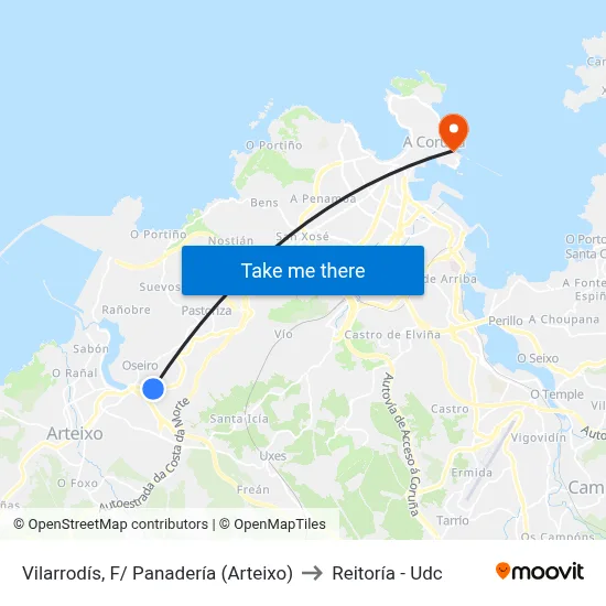 Vilarrodís, F/ Panadería (Arteixo) to Reitoría - Udc map
