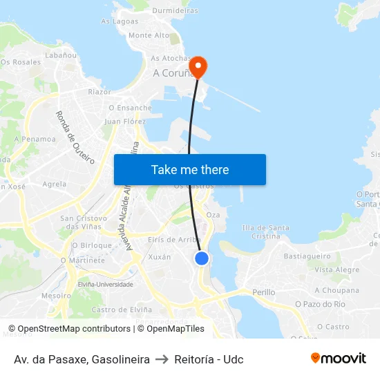 Av. da Pasaxe, Gasolineira to Reitoría - Udc map
