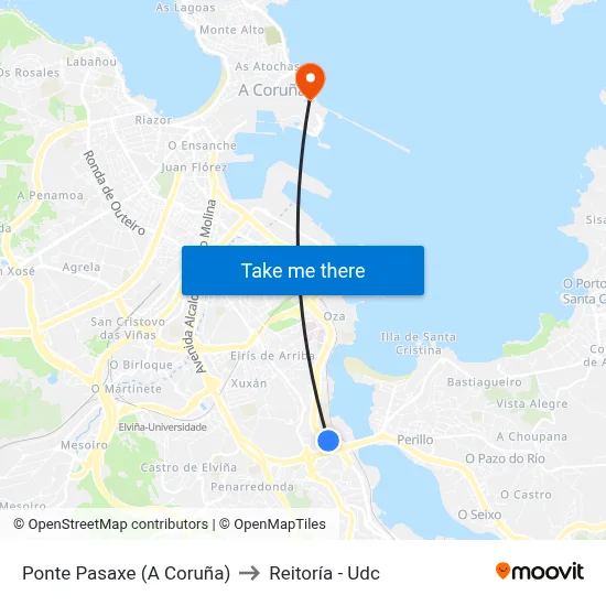 Ponte Pasaxe (A Coruña) to Reitoría - Udc map