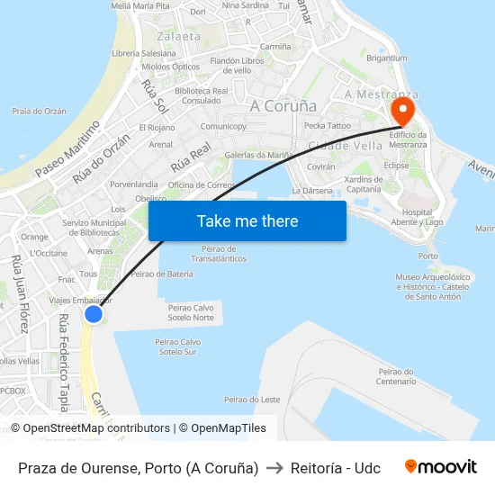 Praza de Ourense, Porto (A Coruña) to Reitoría - Udc map