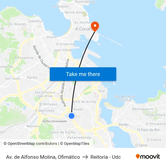 Av. de Alfonso Molina, Ofimático to Reitoría - Udc map