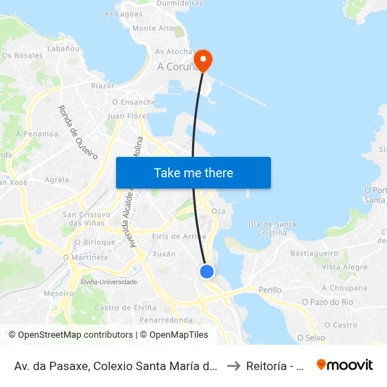 Av. da Pasaxe, Colexio Santa María do Mar to Reitoría - Udc map