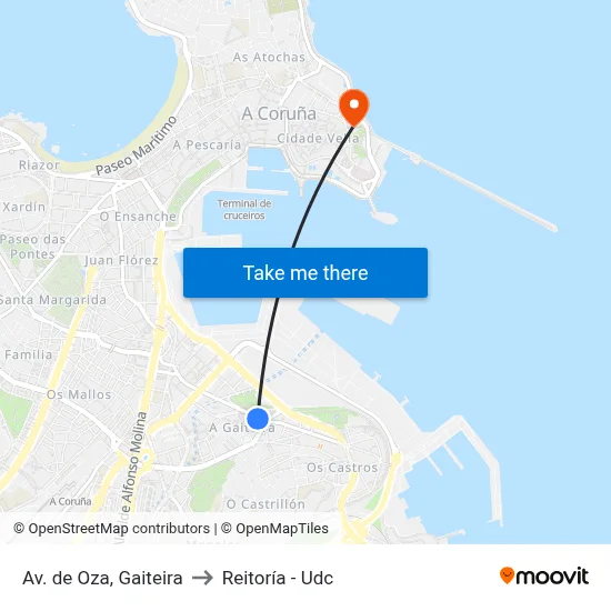 Av. de Oza, Gaiteira to Reitoría - Udc map