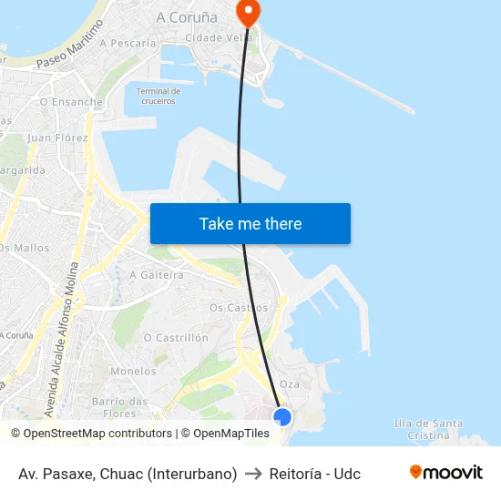 Av. Pasaxe, Chuac (Interurbano) to Reitoría - Udc map