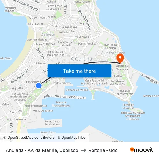 Anulada - Av. da Mariña, Obelisco to Reitoría - Udc map