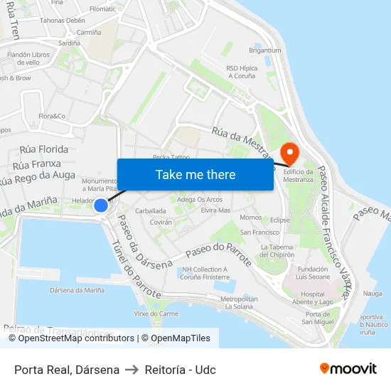 Porta Real, Dársena to Reitoría - Udc map