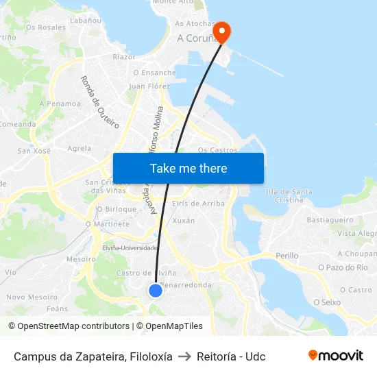 Campus da Zapateira, Filoloxía to Reitoría - Udc map